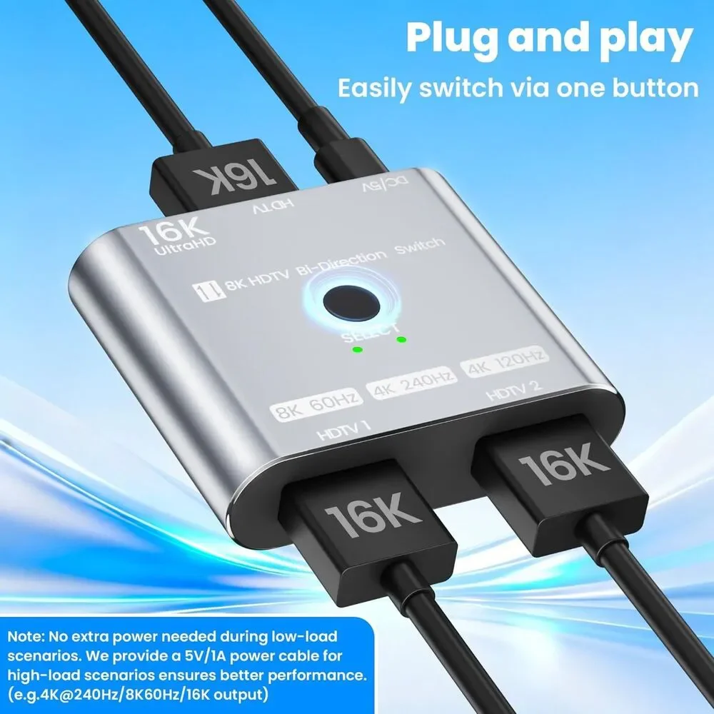 HDMI 2.1 Switch 8K@120Hz 4K@240Hz 2x1 Bi-Directional VRR HDR10+ Splitter PS5